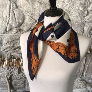 Silky square copper and navy scarf